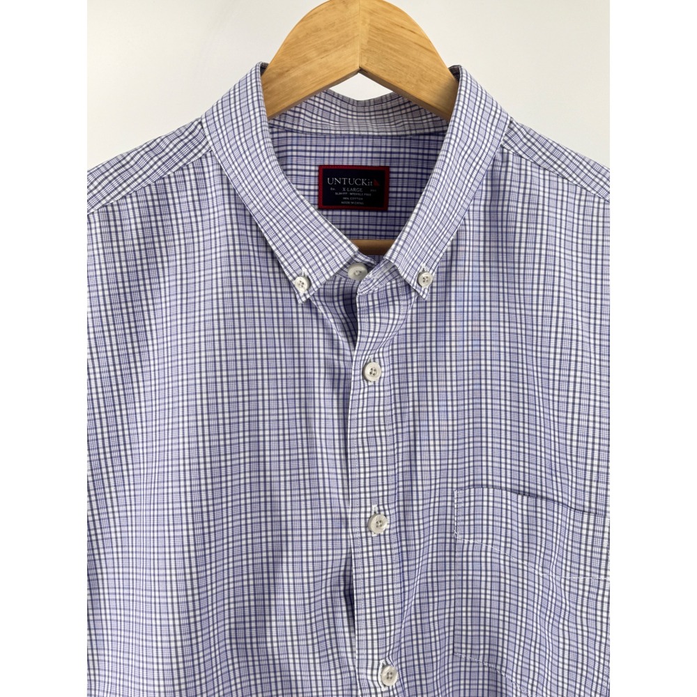 UNTUCKit Button Down Shirt Mens XL Purple Check Slim Fit Cotton Casual - Picture 4 of 6